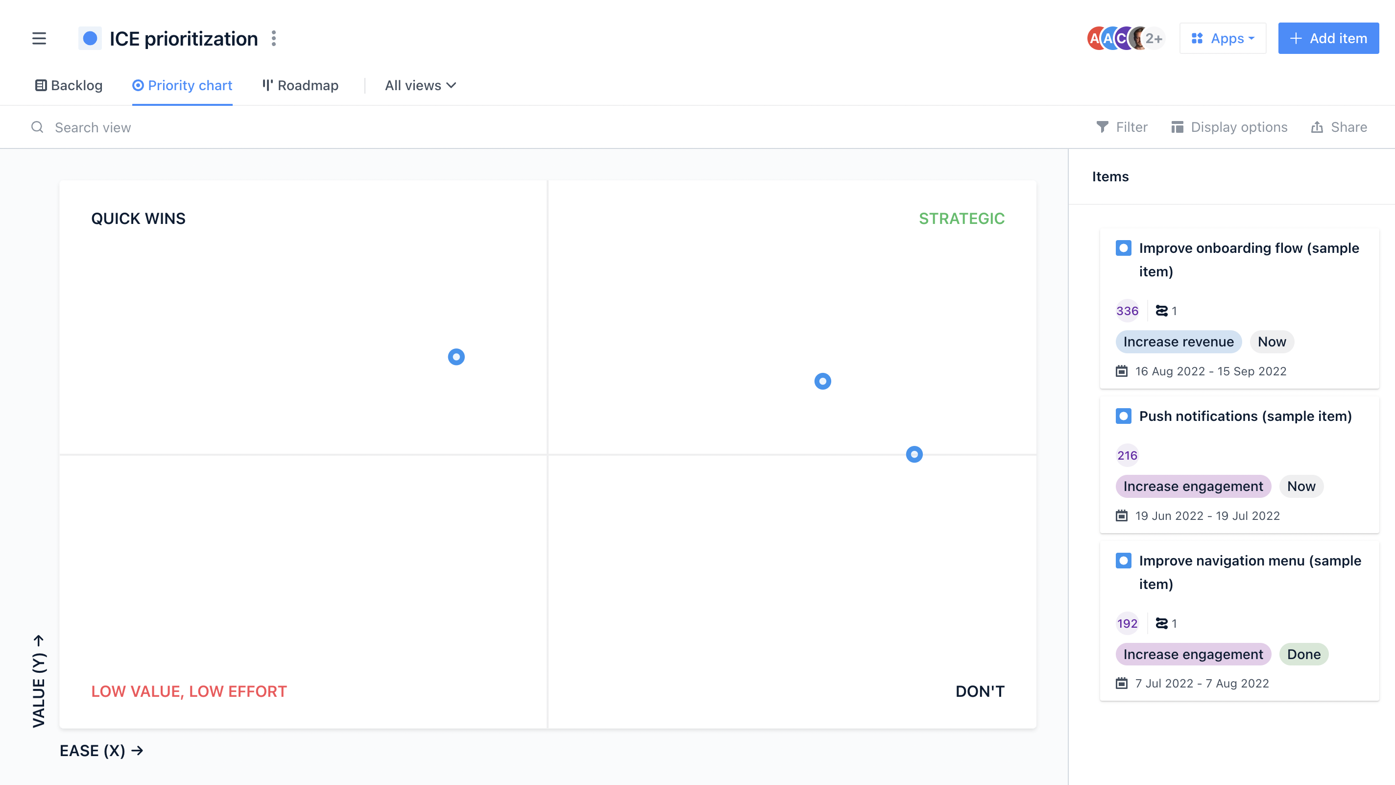 airfocus ICE prioritization template priority chart