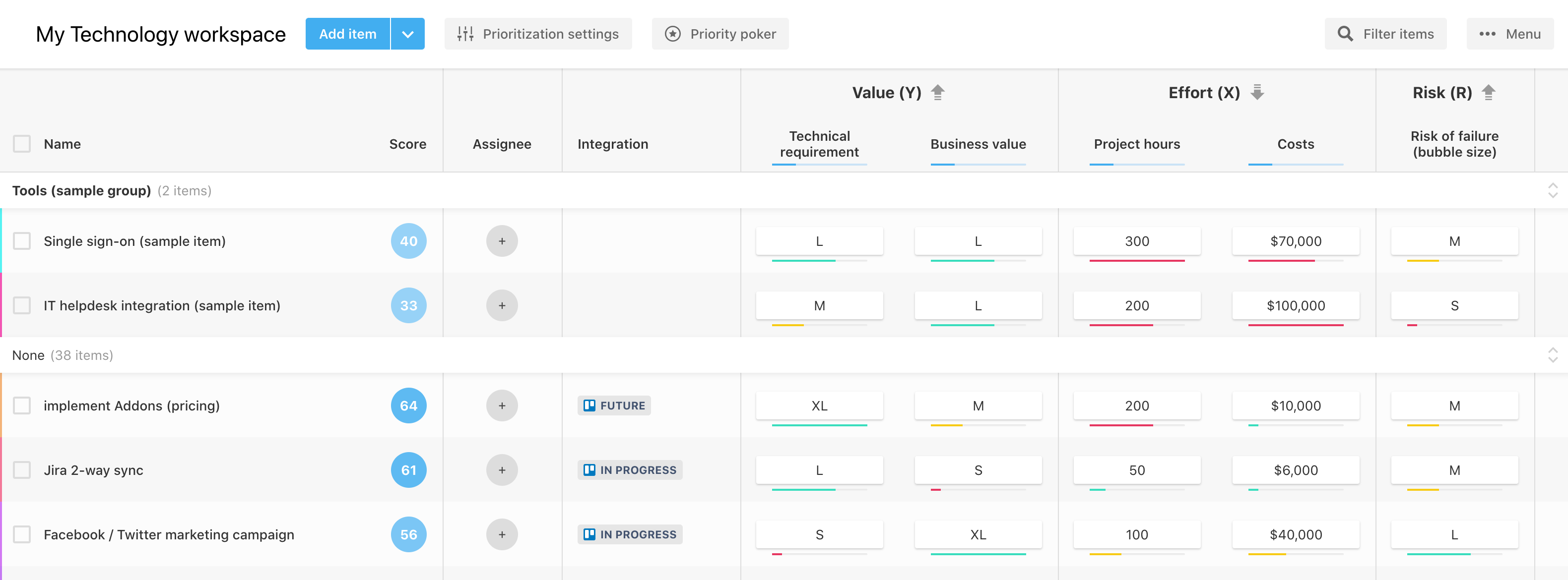 add and rate roadmap items