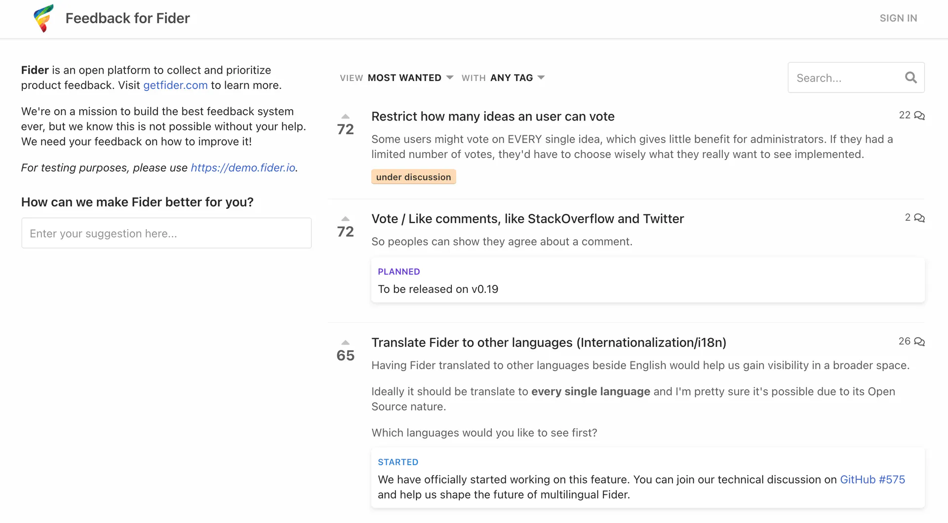 Fider - Customer Feedback Management software
