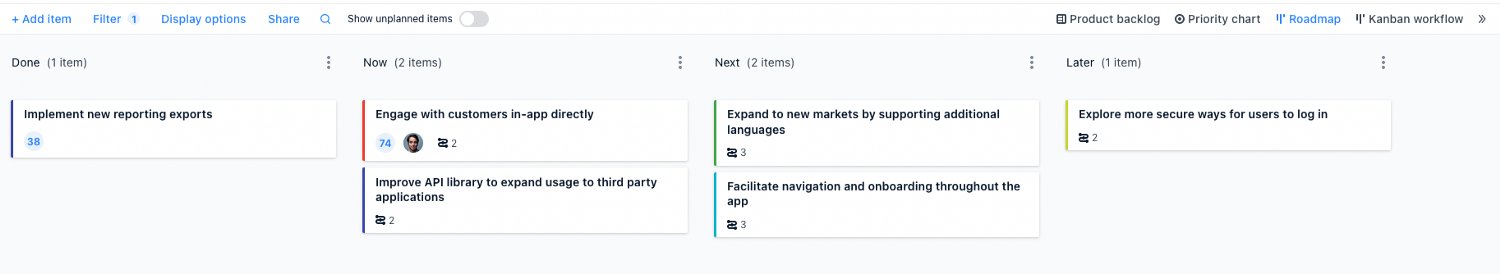Now/Next/Later roadmap