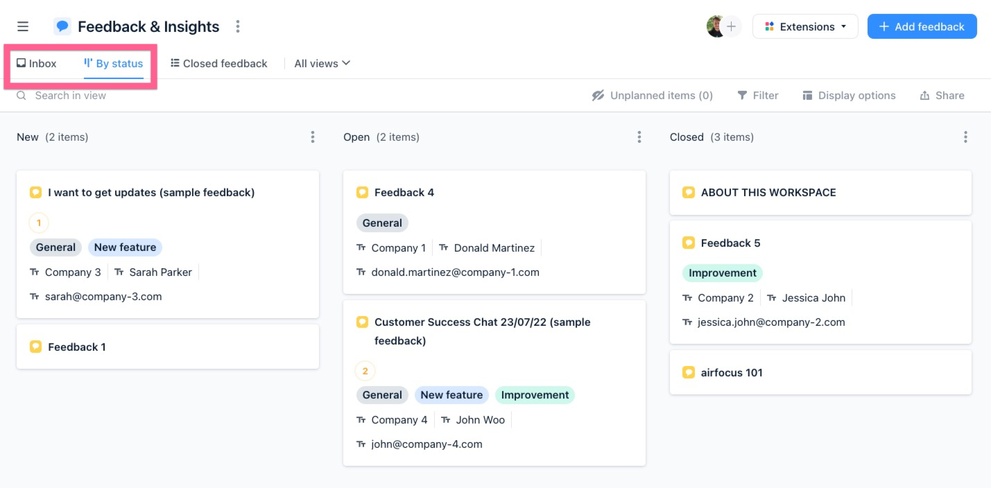 Custom feedback workspace views