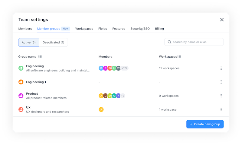 Team settings - member groups