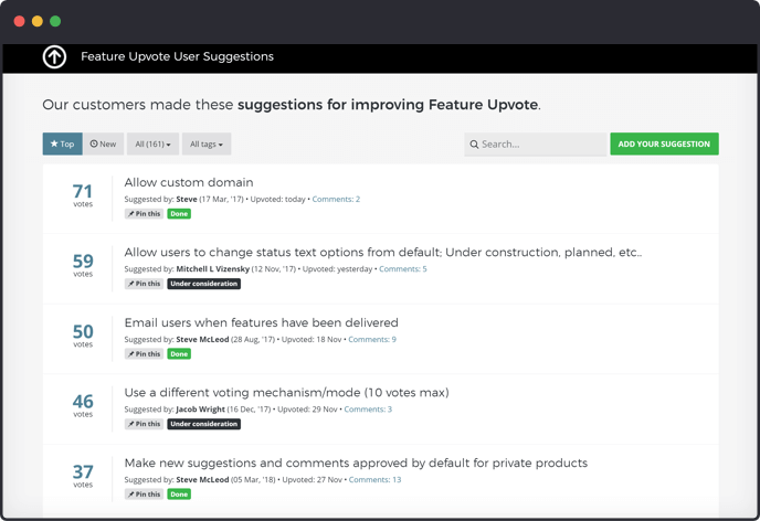 Feature Upvote Customer Feedback Management software