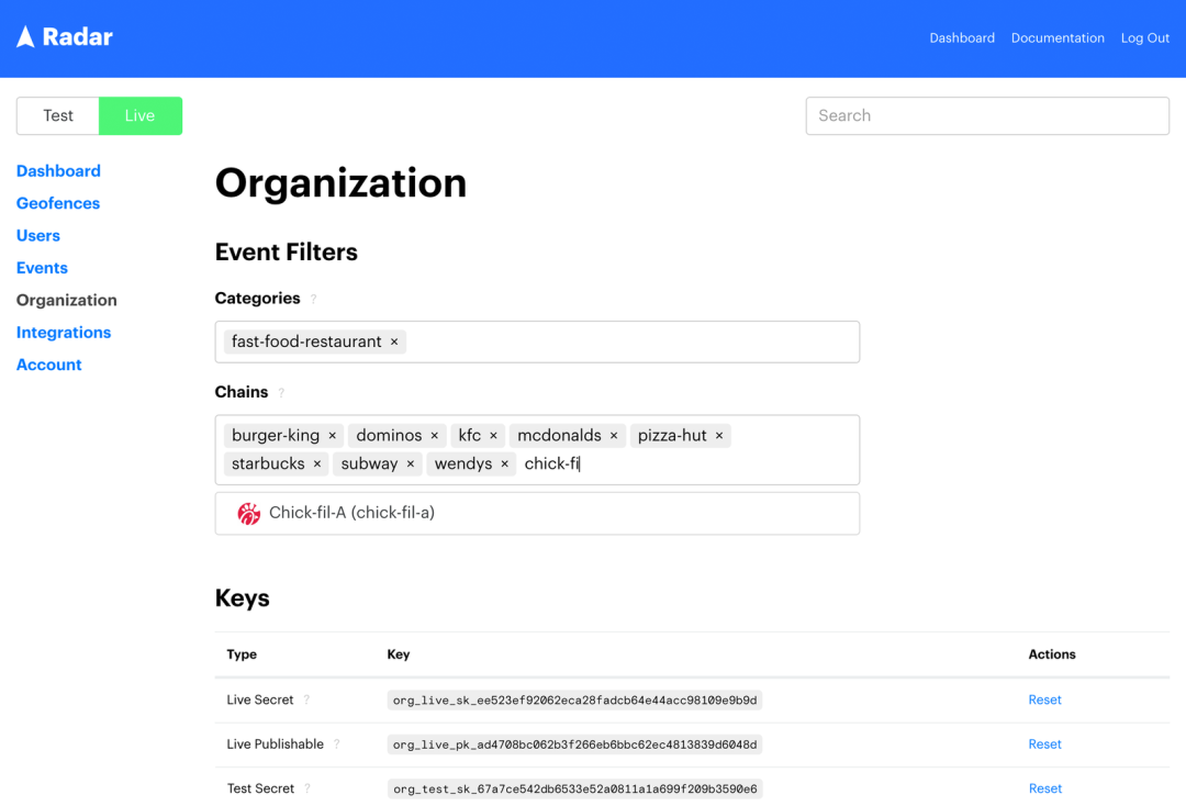 Supports custom event filters based on categories such as location type