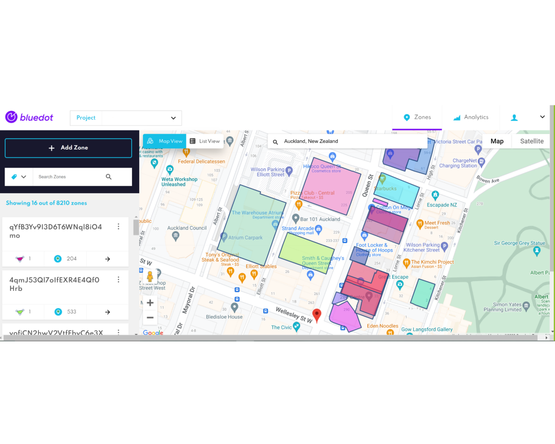 With Bluedot, easily create and customize geofences of all shapes and sizes to meet your marketing or operational needs.  