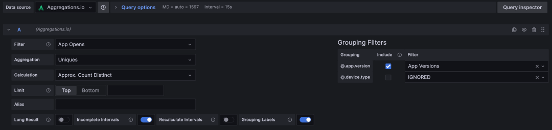 The Aggregations.io Grafana plugin provides powerful control for grouping, filtering and rolling up your metrics.