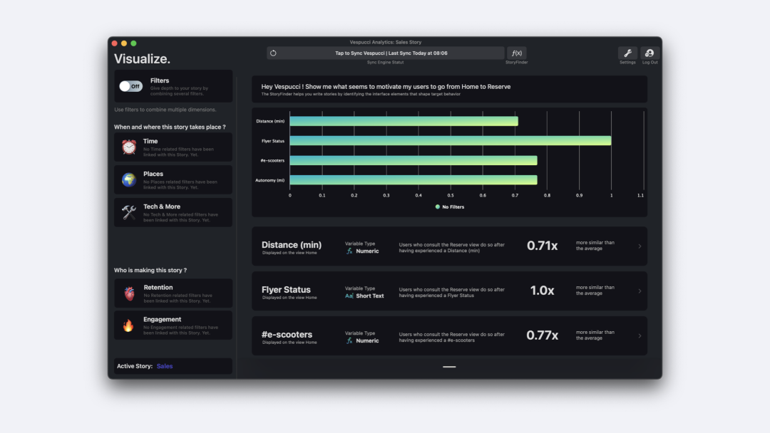 We identify a behavior’s drivers through dispersions and correlations analysis. Our models explore your data to identify the variables that are most likely to be associated with key behavior.