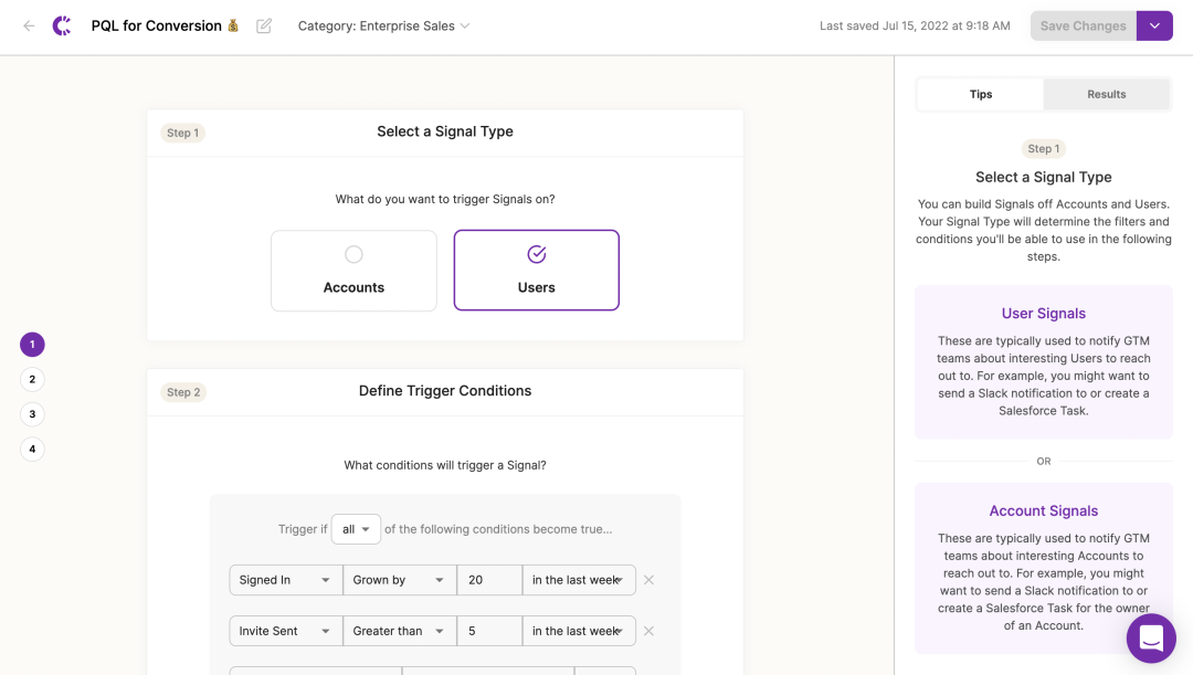 Easily build Playbooks to identify and act on accounts or users with strong product usage characteristics