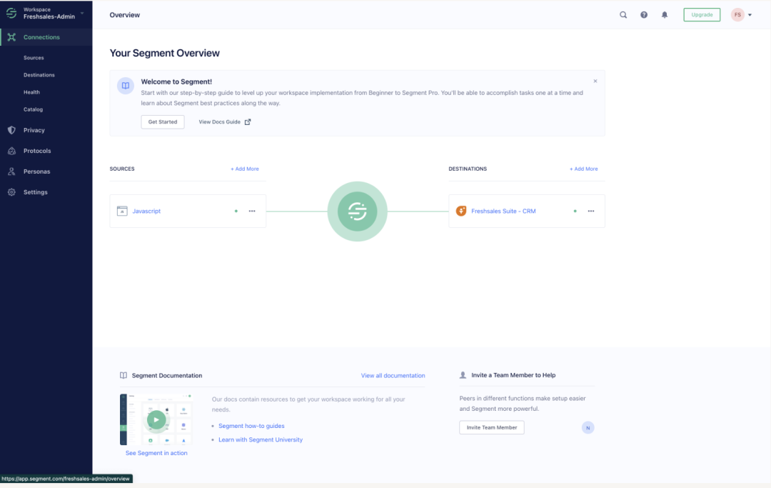 Shows the Segment sources and associated destinations in the segment User account.