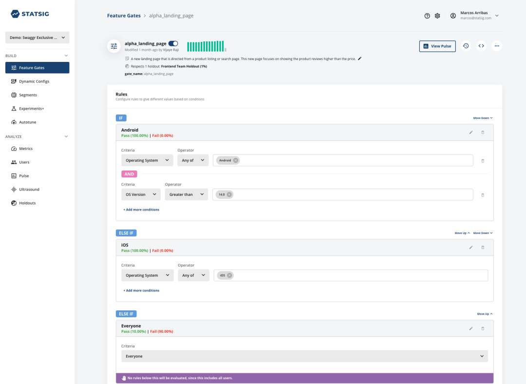 Target features to segments of your customers to safely test changes in production