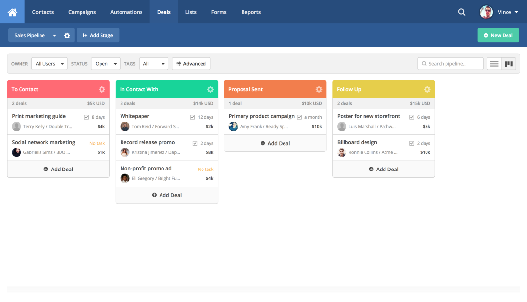 Kanban-style CRM allows you to manage your sales process and automate routine tasks.