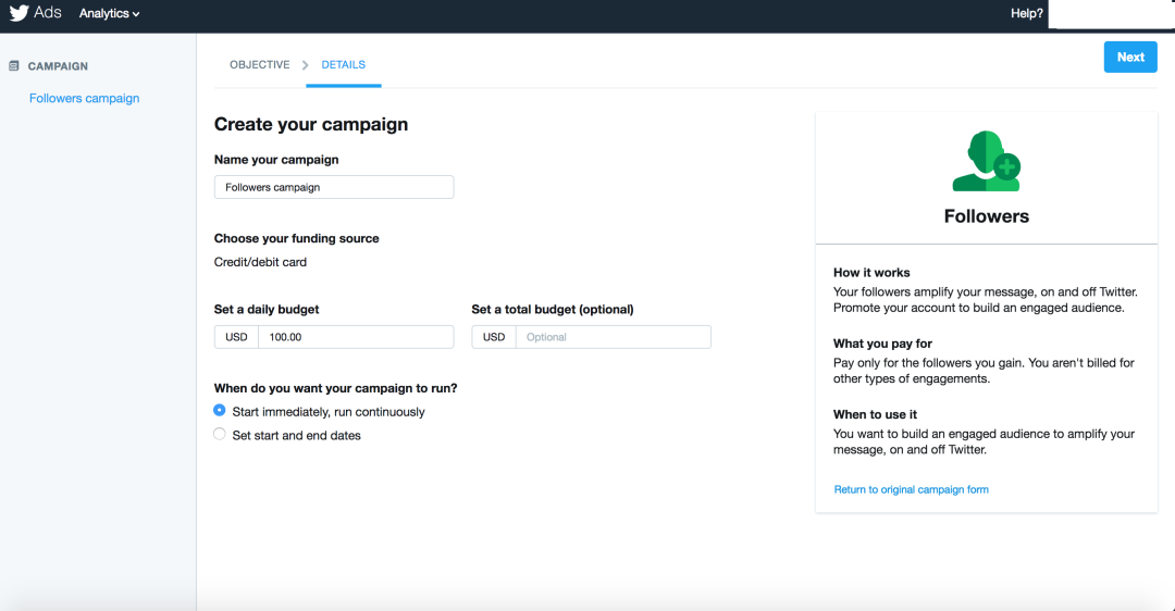 Allows marketers to set daily or total budgets for custom ad campaigns