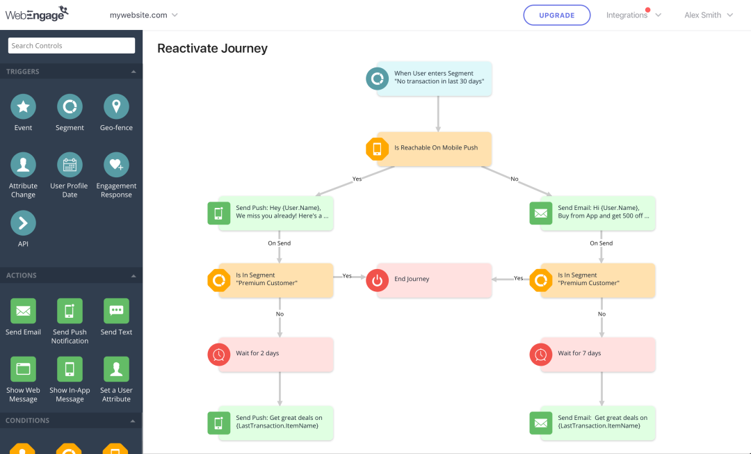 Create campaigns with visual workflows that adapt to real-time user behavior.