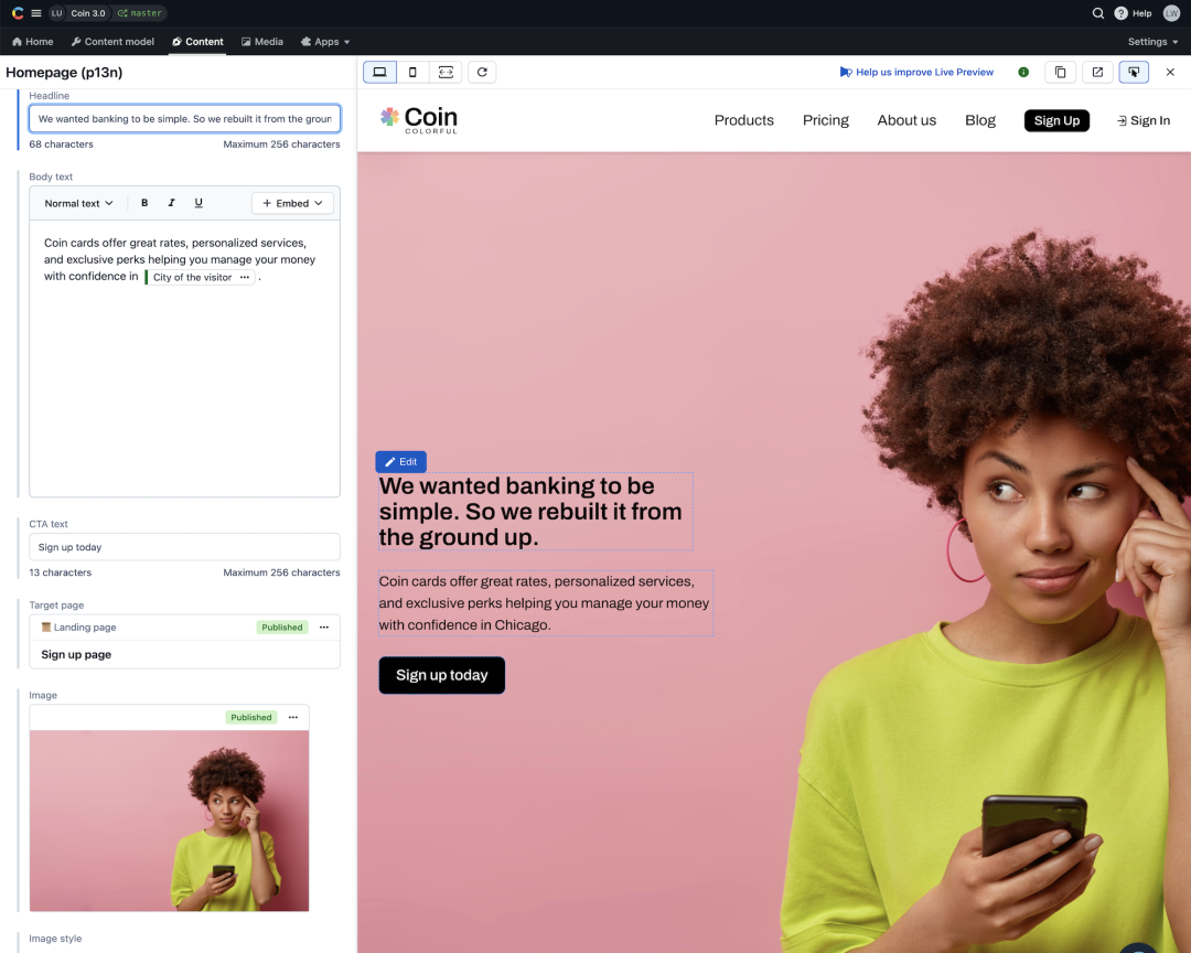 Contentful empowers marketers to preview changes to personalized content within their own publishing environment, making it easier to make and manage content for multichannel delivery.