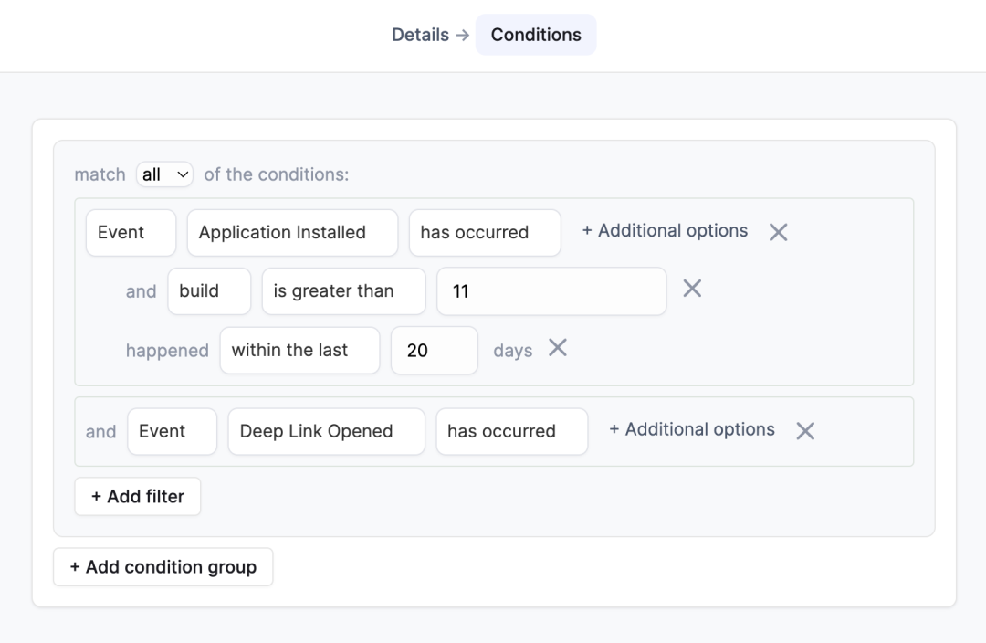 Create customer segments based on synced customer attributes and events.