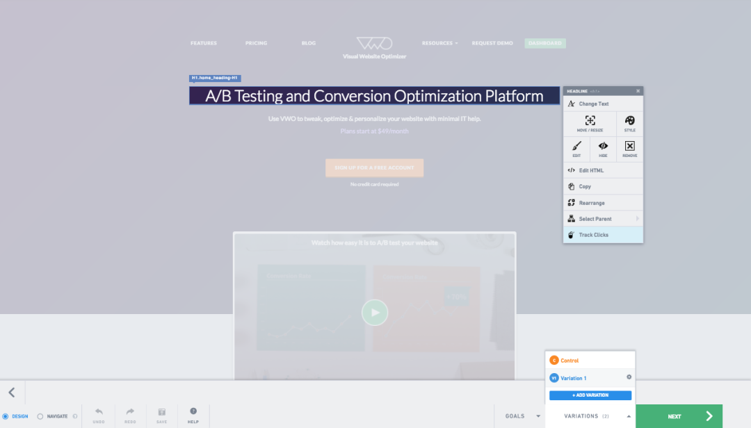 Use the visual campaign builder to set up campaigns such as A/B testing and personalization.