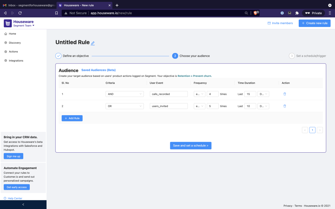 Set up rules based on your Segment events and define your own audience.