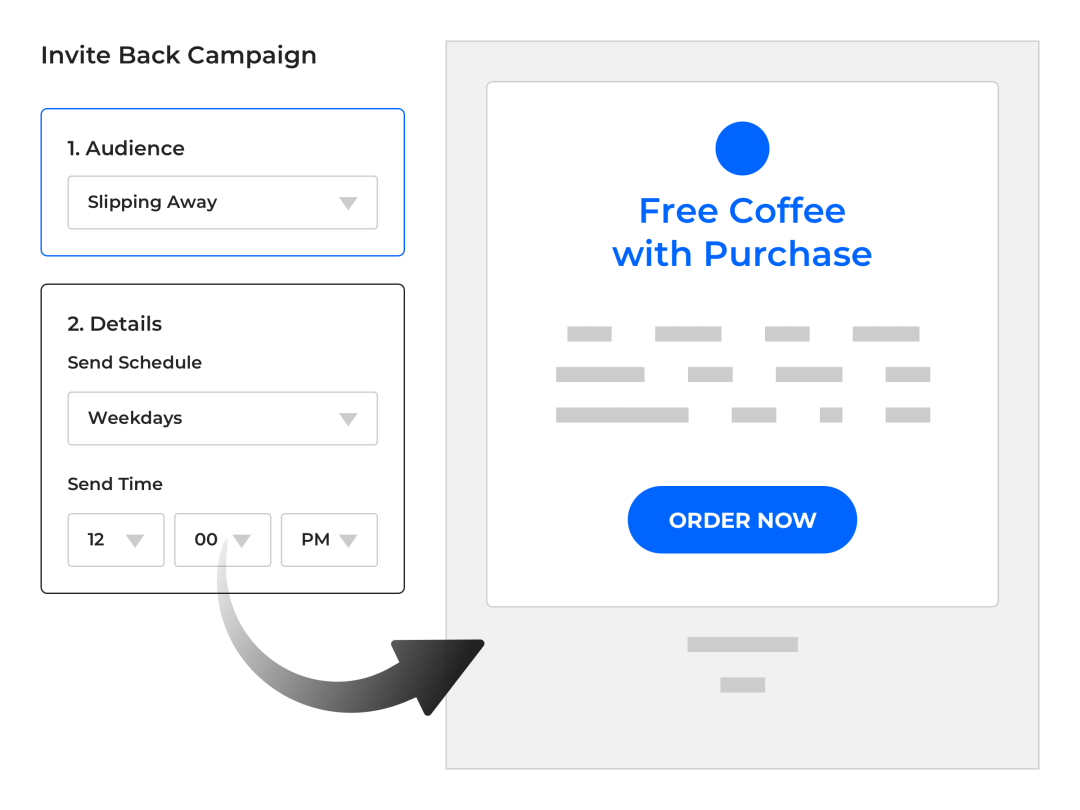 Automatic Campaigns - Send automated communications to customer segments at key moments to drive sales, increase engagement, and gather feedback.