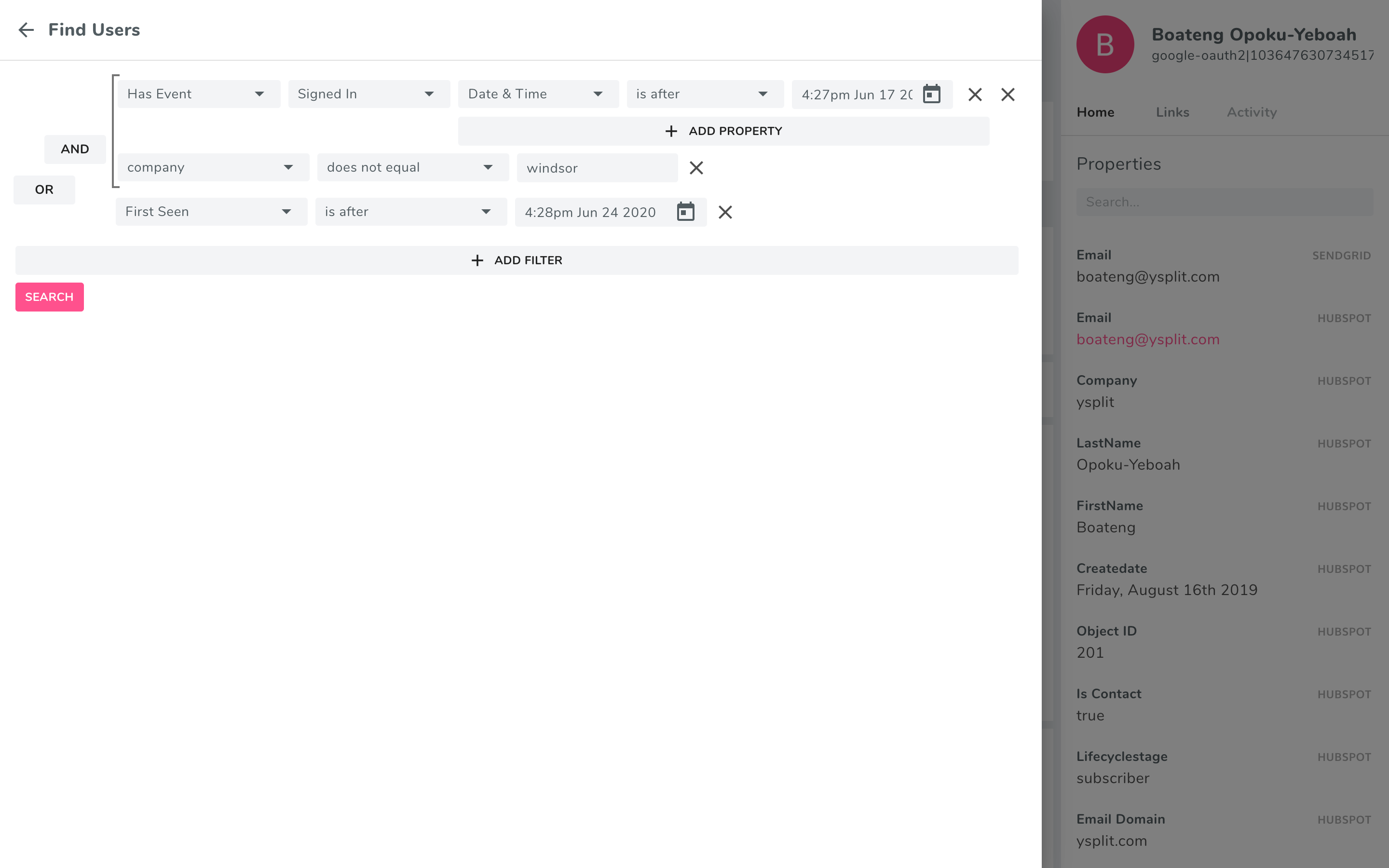 An expressive syntax to find users based on the actions they take