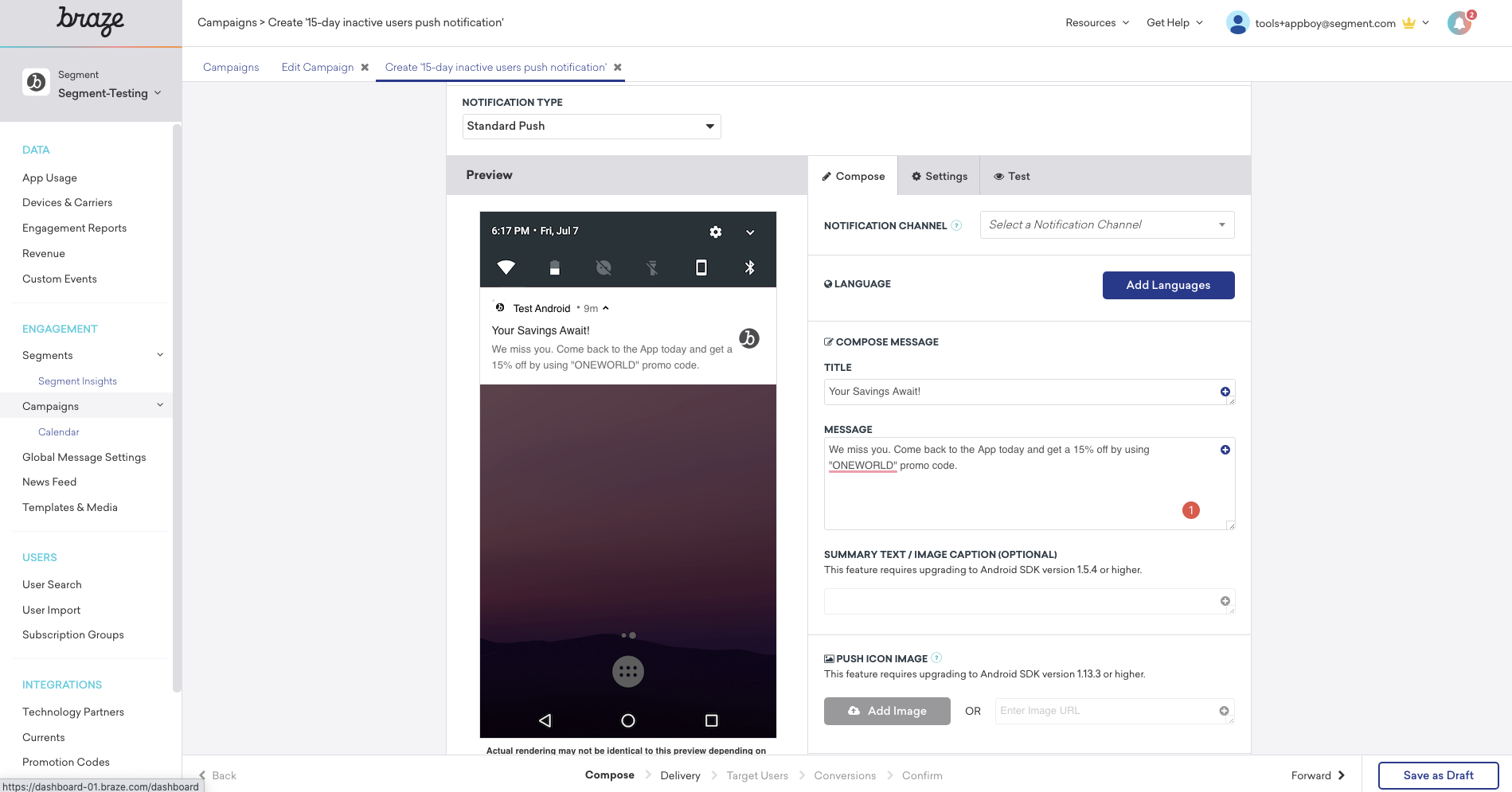 Improve product retention rates with targeted push notifications