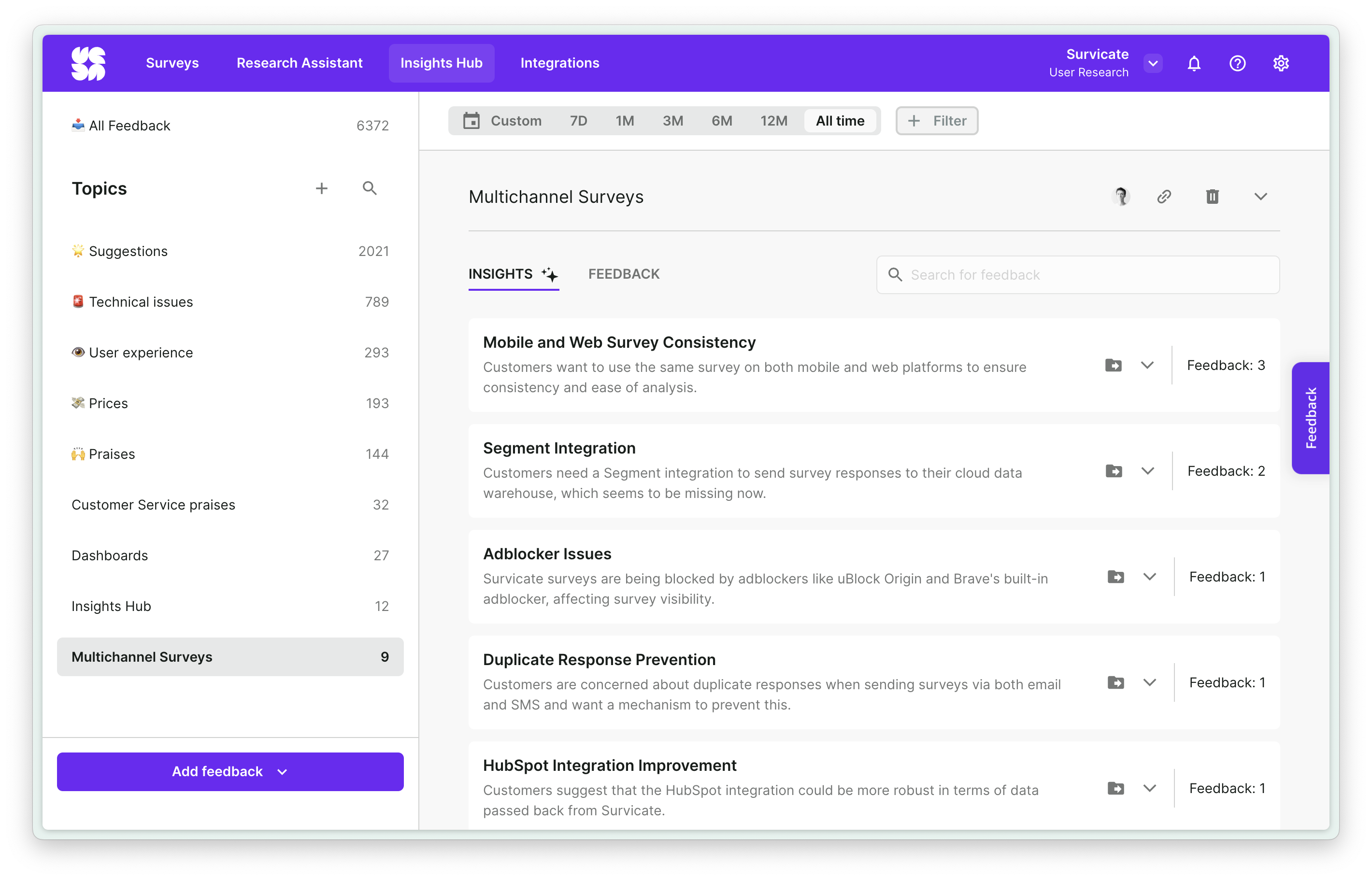 Insights Hub - Bring all your feedback under one roof. Automatically extract meaningful insights. 
