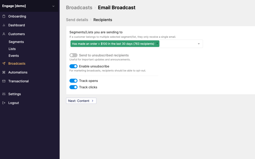Send multi-channel broadcasts through email, SMS, push notifications on web and mobile.