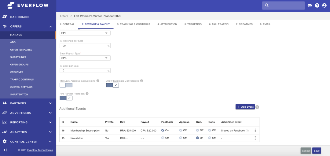Track both the conversions and engagement events from each user click