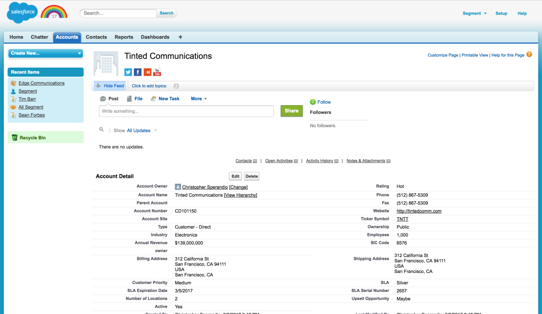 Salesforce functions like a database for your customer and prospect relationships.