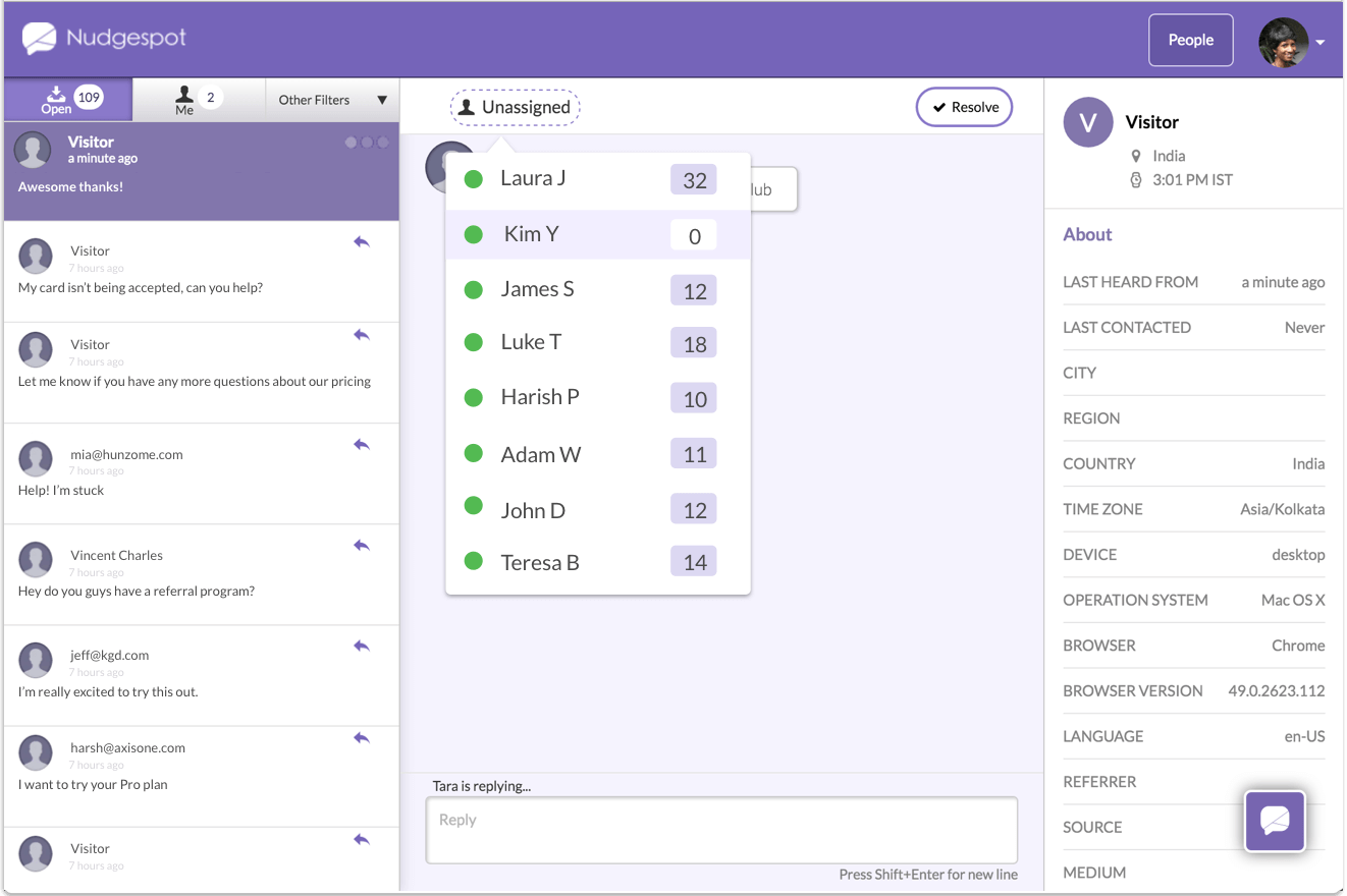 Collaborate with team members and help customers and visitors in real time.