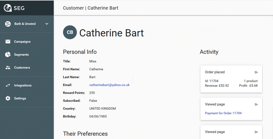 See individual customer profiles built with your e-commerce, website, and email data.