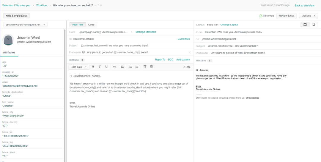 Use Liquid logic in Customer.io’s email editor for powerful personalization options