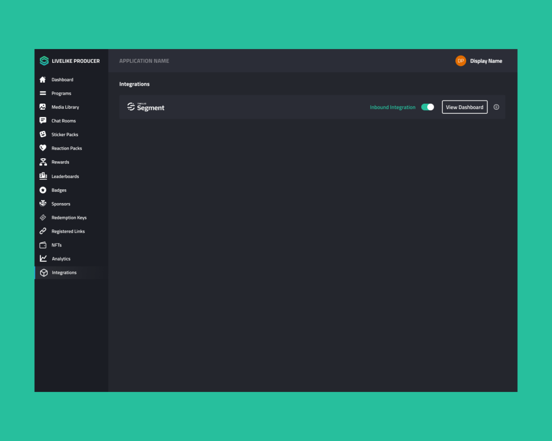 Segment integration tab in LiveLike's CMS, with the possibility to view a dedicated dashboard.