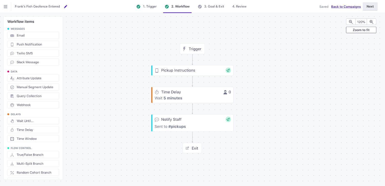 Customer.io workflow preview screen