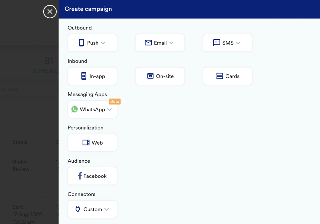 Create cross-channel campaigns with messages that trigger based on user behavior, including via app push, in-app, web push, and emails.