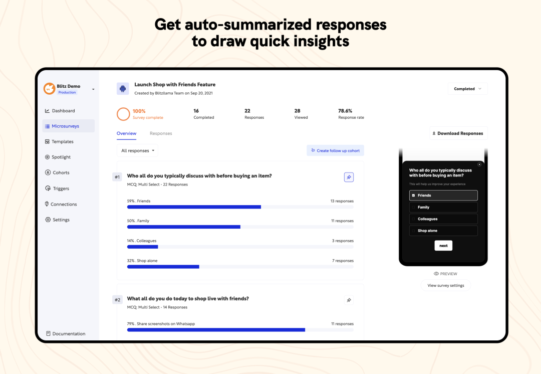 Get auto-summarized responses to draw quick insights