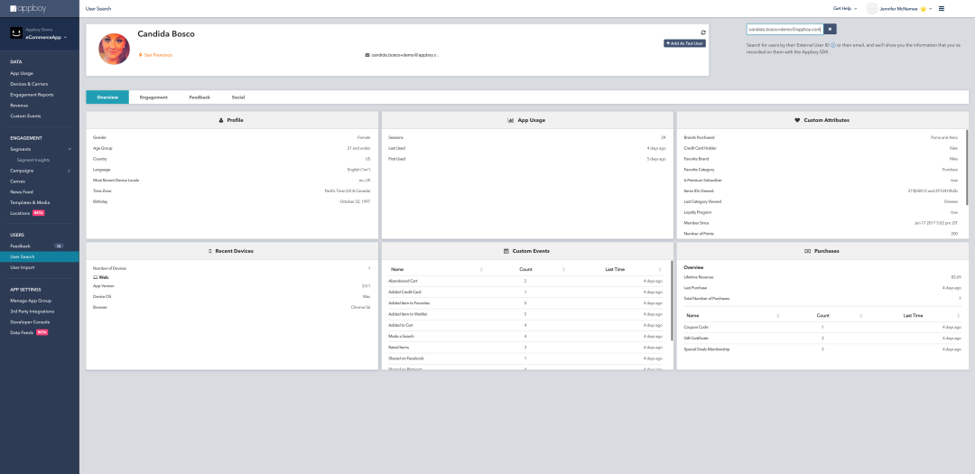 User profiles bring all actionable user data in one place.