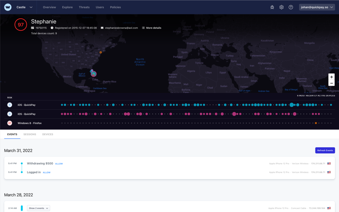 Drill down into individual user profiles, devices, and sessions to quickly assess whether it’s a user you want on your platform.