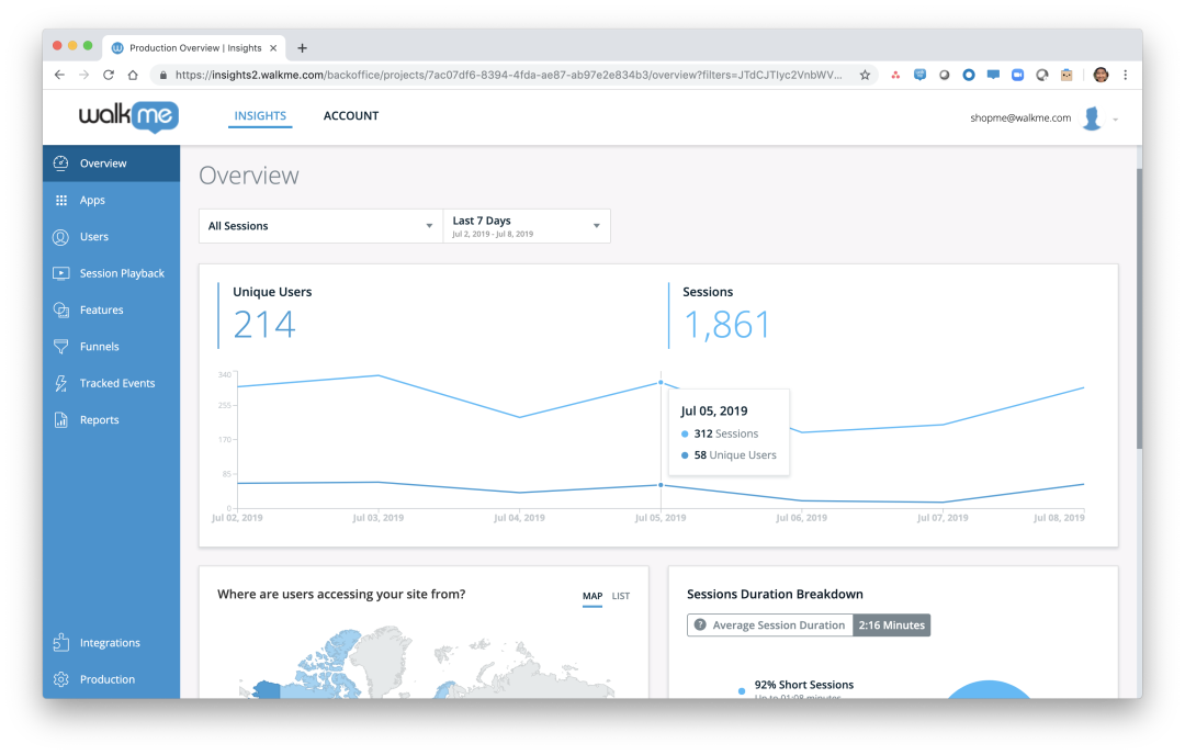 WalkMe Insights collects data on user behavior and adoption to reveal usability and adoption issues.