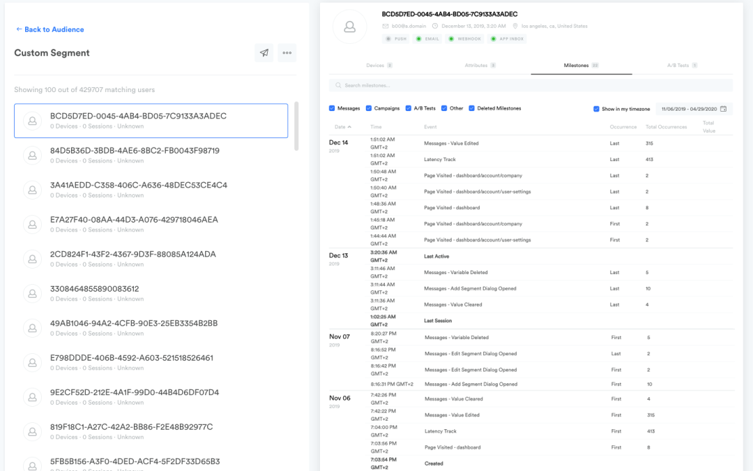 User profiles in Leanplum give you a 360-degree view of your customers