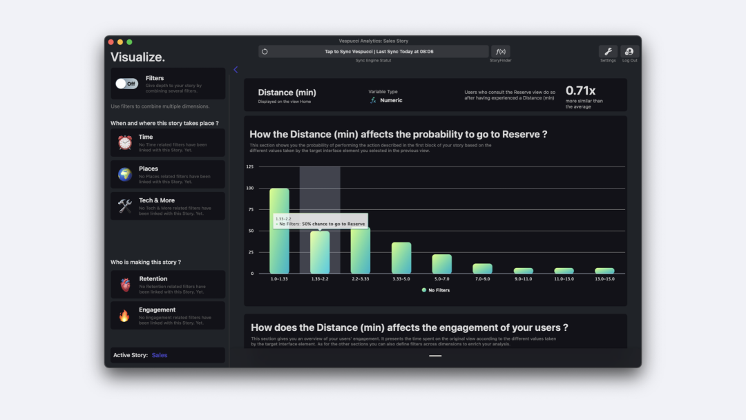 We identify the values associated with this driver using AI and probabilities. To find the correct values associated with a driver, Vespucci will intelligently break your data into categories and calculate the associated probabilities.