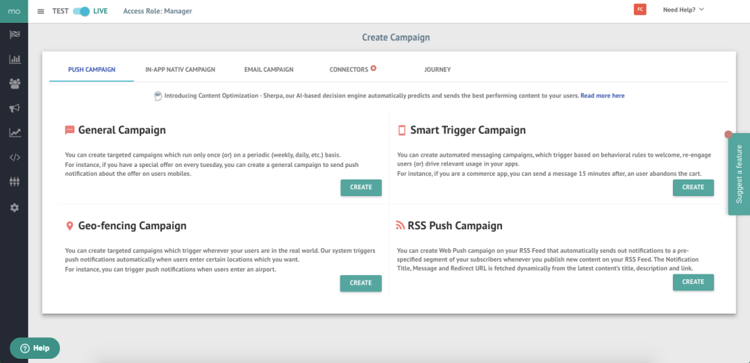 Create cross-channel campaigns with messages that trigger based on user behavior, including via app push, in-app, web push, and emails.