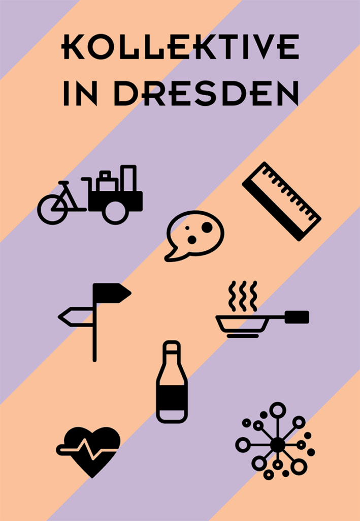 Ein Poster mit dem Text Kollektive in Dresden und verschiedenen Symbolen