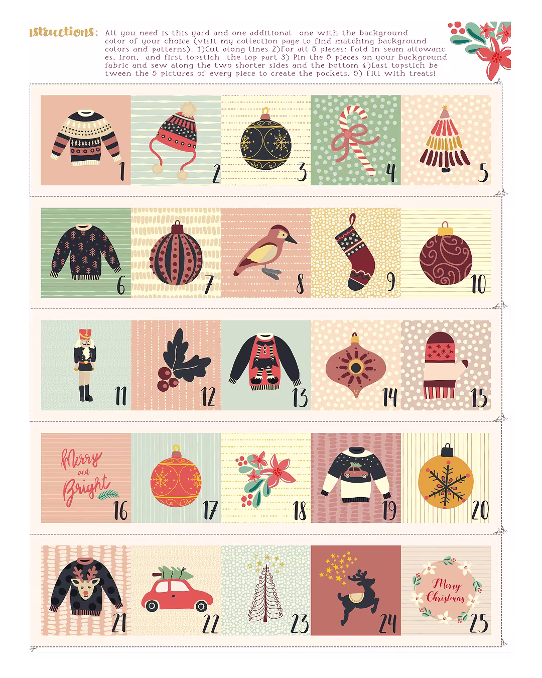 Cut and Sew Advent Calendar Fabric Yard Project by sandra_hutter_designs
