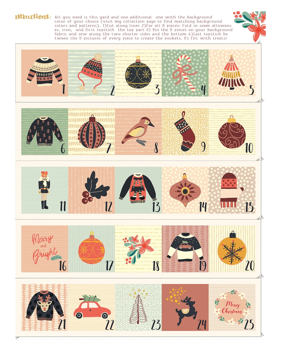 Cut and Sew Advent Calendar Fabric Yard Project by sandra_hutter_designs