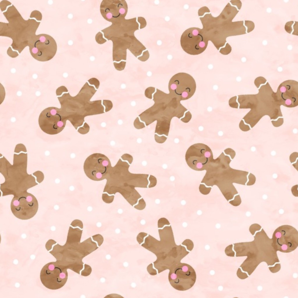 (small scale) gingerbread man toss on pink - cute watercolor christmas cookies - LAD19BS Fabric by littlearrowdesign
