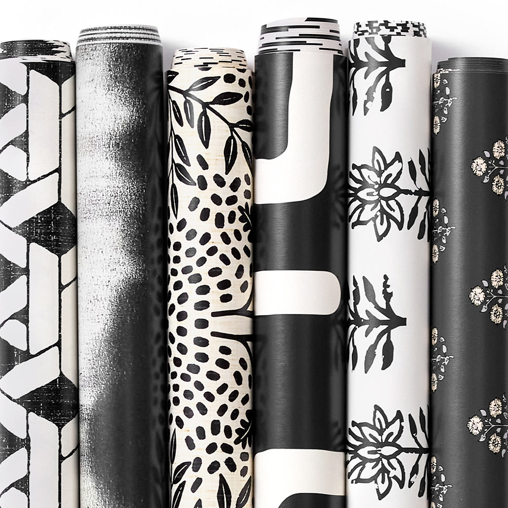 Black and white wallpaper rolls.