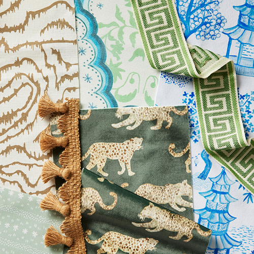 Swatches of wallpaper and fabric