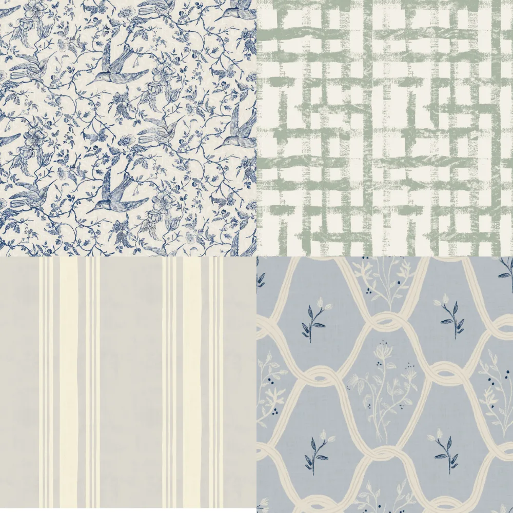A grid of 4 cottagecore designs from bridgettstahlman