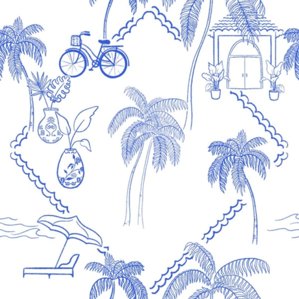 Palm Beach Toile Wallpaper by artbyamalyah