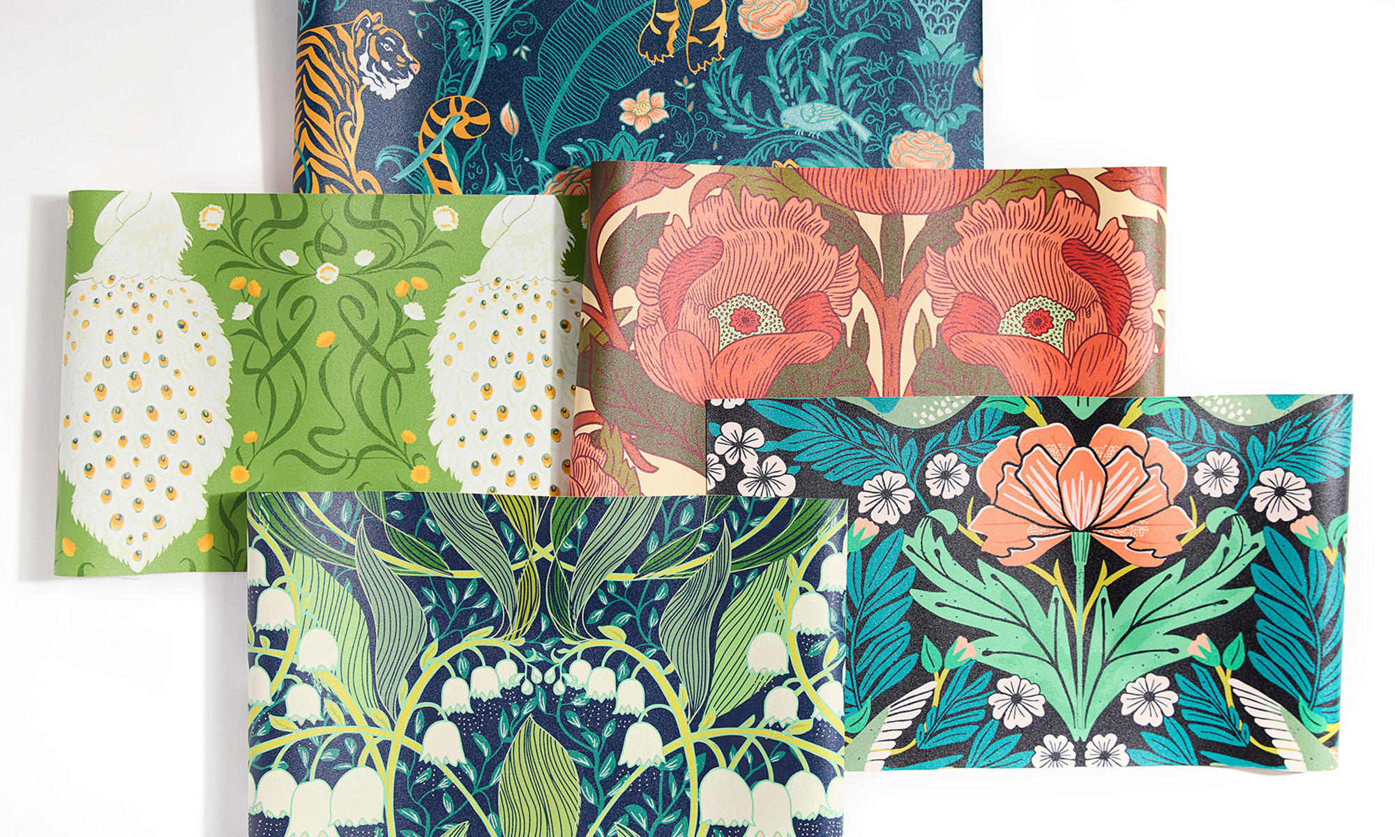 Art nouveau nature vinyl wallpaper samples.